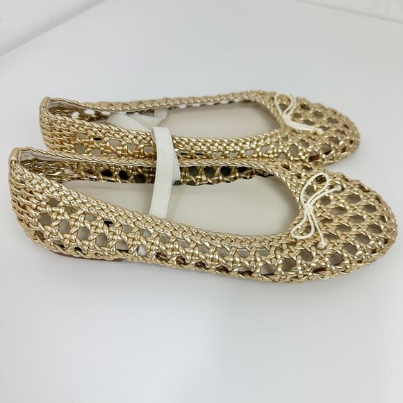 J.Crew Crewcuts Girls Basketweave Ballet Flats Metallic Gold Preppy K3 NEW - Picture 7 of 12